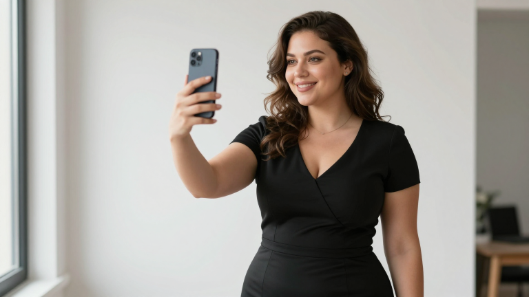 Selbstbewusste curvy Frau mit perfektem Dating-Profilfoto - sexy und authentisch