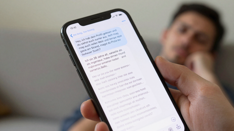 Lange langweilige Nachricht die Frauen ignorieren - zu viel Text im Chat